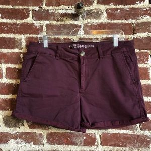 American Eagle Twill Burgundy Midi Shorts